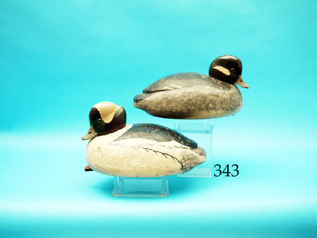 RARE PAIR OF BUFFLEHEADS by Robert “Turk”: RARE PAIR OF BUFFLEHEADS by Robert “Turk” Libensperger, Trenton, NJ. Very good original paint showing some in-use wear. Very good structural condition. Cork construction with bottom boards. Nice c