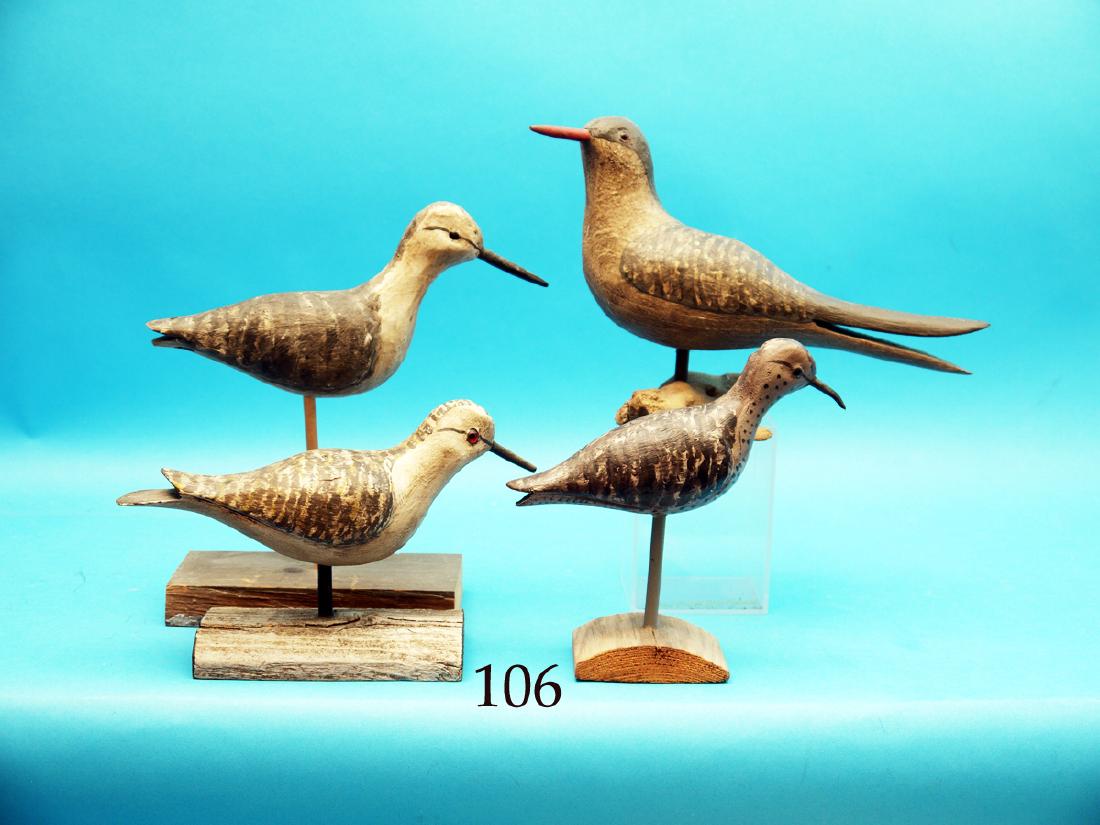 FOUR DECORATIVE SHOREBIRDS by H. Monk. Folk art style (1 of 1)