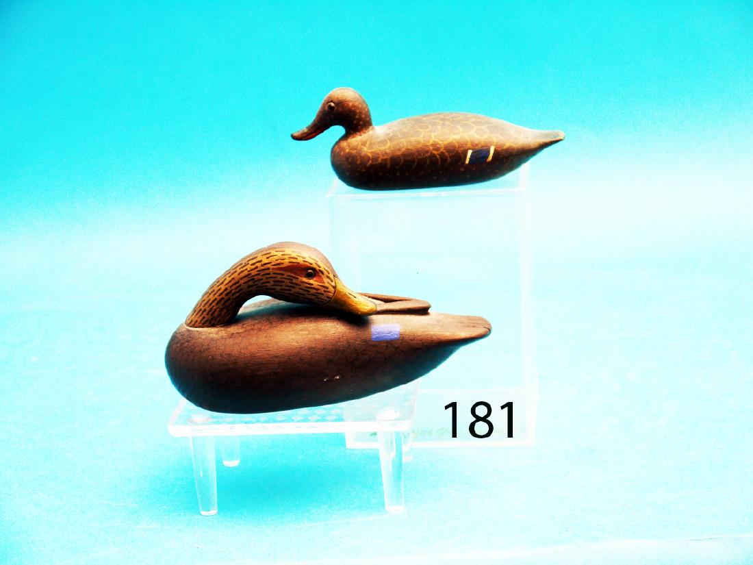 TWO MINIATURE BLACK DUCKS by John Young, Stockton, NJ. (1 of 1)