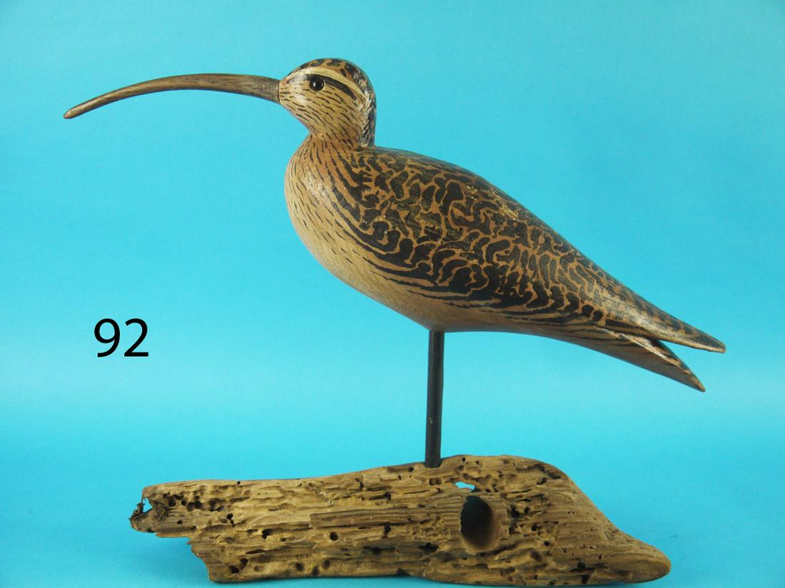 WHIMBREL, L. RENIERI: WHIMBREL by Lou Renieri, Chincoteague, VA. Very good original paint and condition. Some very minor paint flaking to back. Painted feather detail to back, breast and sides. Retains original bill and gl