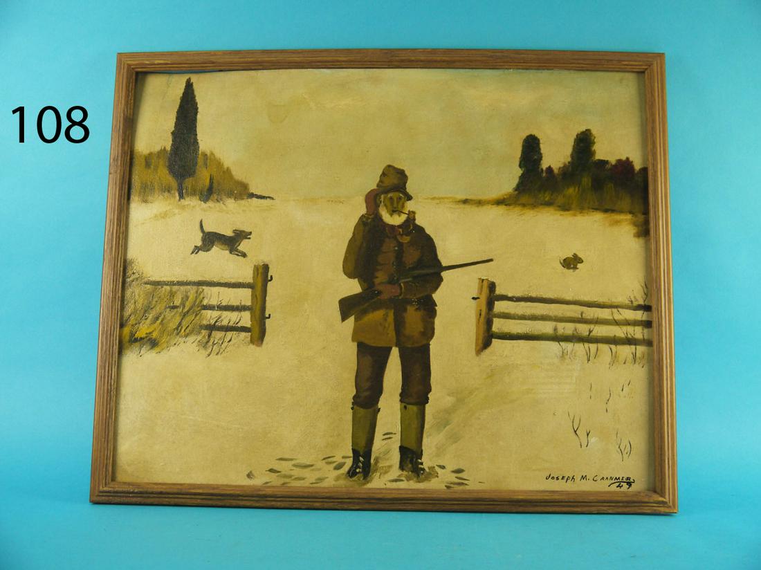 OIL ON ARTIST BOARD, HUNTER IN SNOW (1 of 1)