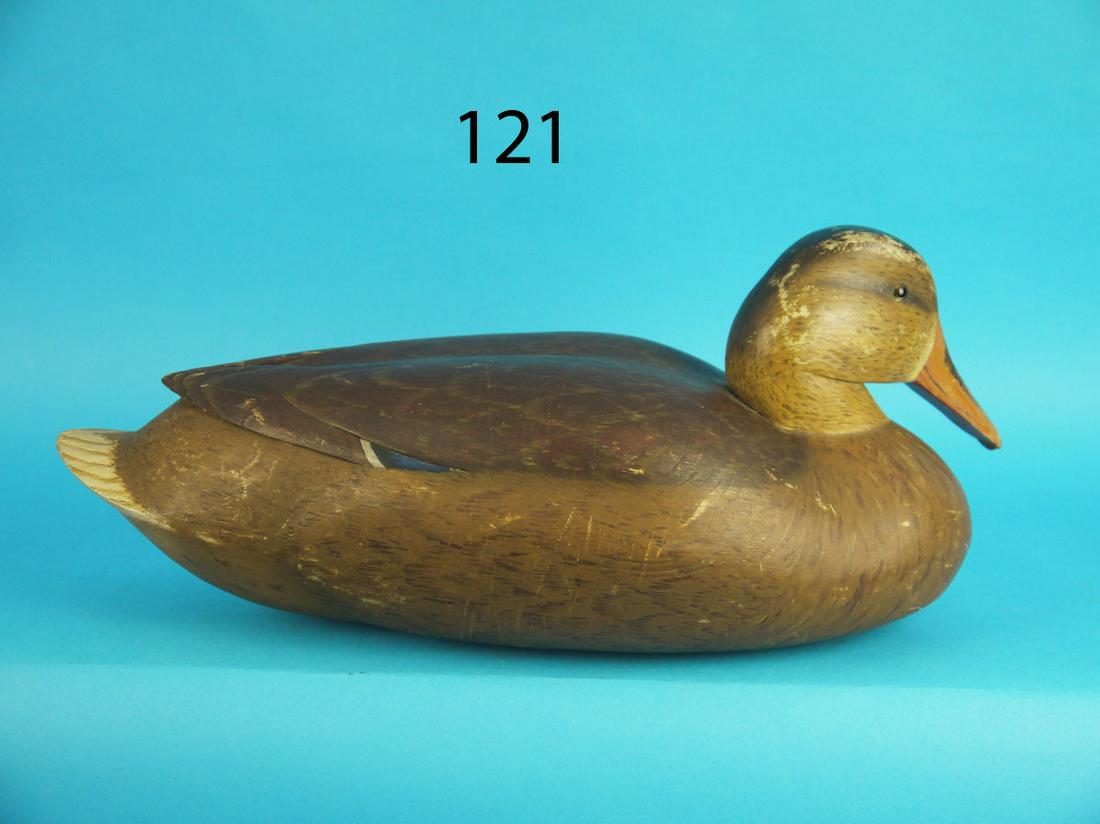 MALLARD HEN, D. ANDERSON: MALLARD HEN by Dave Anderson, Tullytown, PA. Gunning model in very good original paint with some minor in-use wear. Very good structural condition. Fine detailed painted feather work and head ticking.