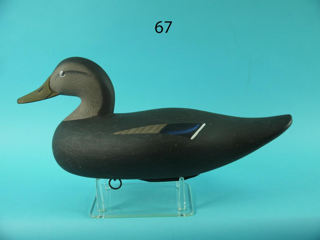 BLACK DUCK, G. WAGONER: BLACK DUCK by Gilbert Wagoner, Havre de Grace, MD. Very good original paint and condition. Scratch feather paint overall. Fine paint ticking to head. Retains dog bone weight, rigging ring and staple. 