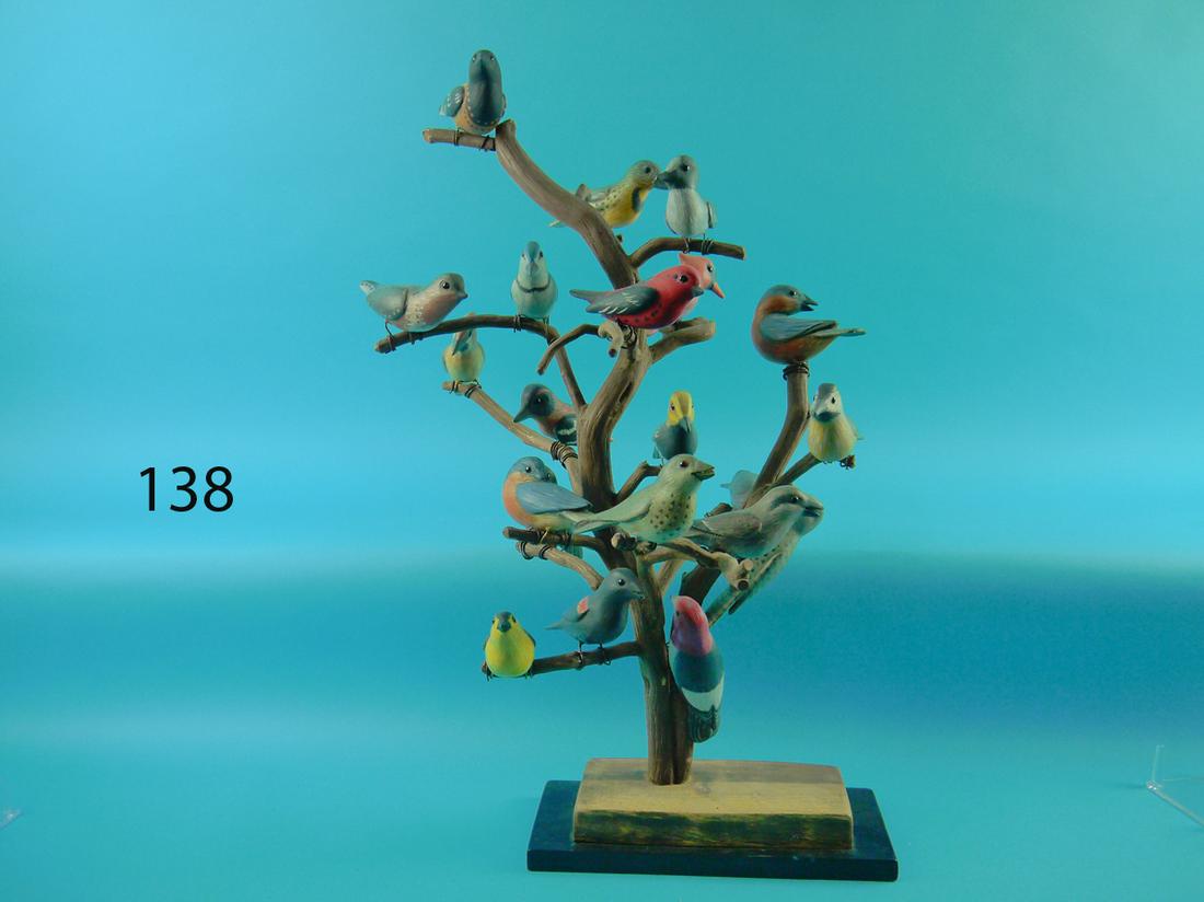 BIRD TREE FOLK ART CARVING, F. JENNINGS (1 of 4)