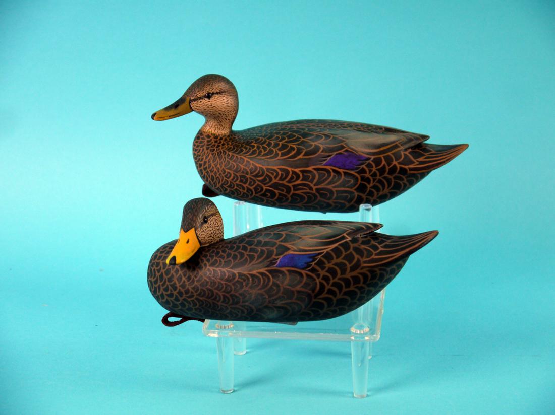 MINIATURE PAIR OF BLACK DUCKS, J. WOOD (1 of 4)