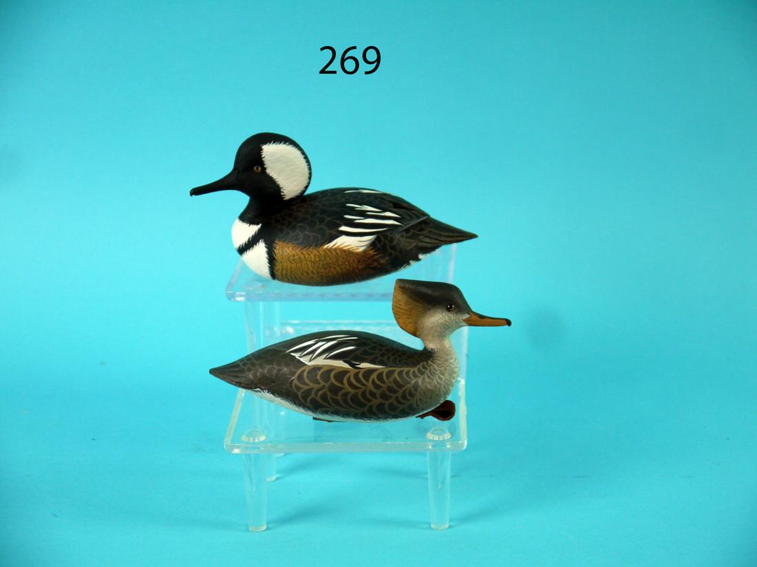 HOODED MERGANSER PAIR, "COCKTAIL SIZE", J. WOOD (1 of 4)