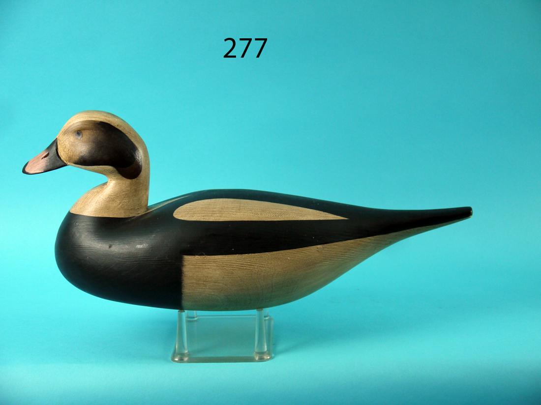 OLD SQUAW DRAKE, F.C. BROWN, JR.: FINE OLD SQUAW DRAKE by Fredrick C. Brown, Jr., Pt. Pleasant, NJ. Gunning model in excellent original paint and unused condition. Unrigged. Hollow construction. Signed by maker and dated 1990. A very 