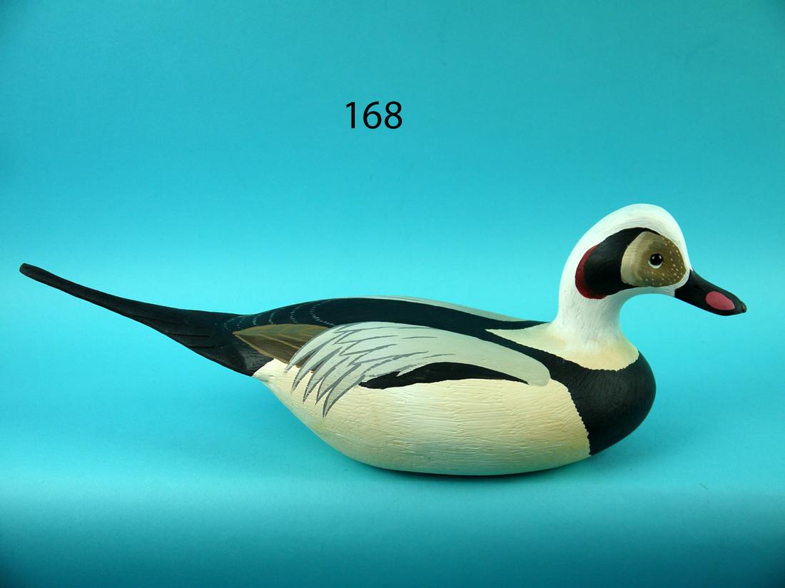 OLD SQUAW DRAKE, L. REINERI: OLD SQUAW DRAKE by Lou Reineri, Chincoteague, VA. Excellent original paint with some discoloration to body, possibly from preservative. Very good structural condition. Hollow construction. Elongated c