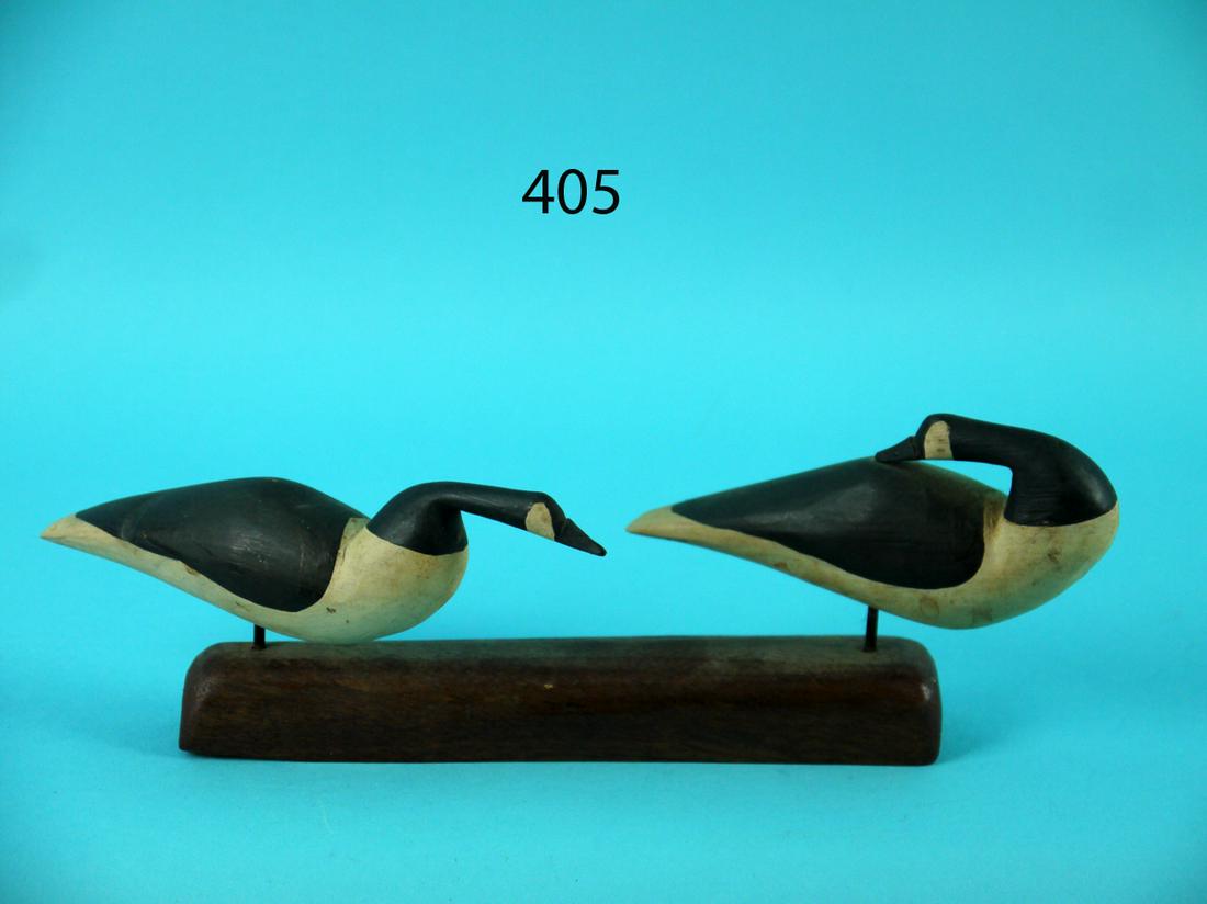 TWO MINIATURE GEESE ON DRIFTWOOD BASE (1 of 2)