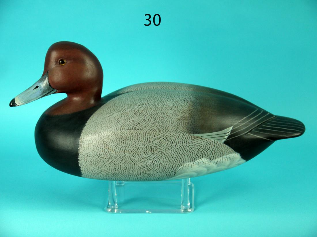 RED HEAD DRAKE, C. BECKER: VERY FINE RED HEAD DRAKE by Carl Becker, Fair Haven, NJ. Excellent original paint and condition. Hollow construction. Detailed painted feather work to back and sides. Carved wing separation to back. V