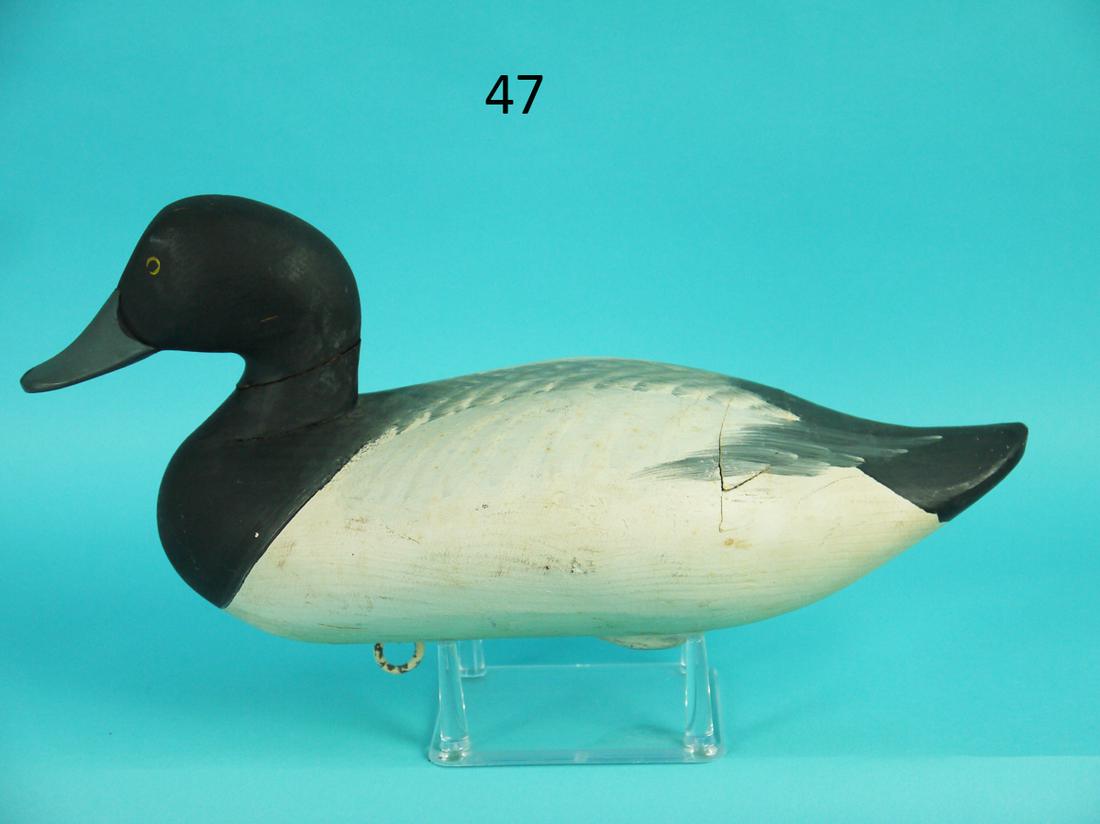 BLUEBILL DRAKE, R.M. MITCHELL: BLUEBILL DRAKE by R. Madison Mitchell, Havre de Grace, MD. Very good original paint and very good structural condition. Slightly raised knot to left side. Typical mid-neck check. Painted feather detai