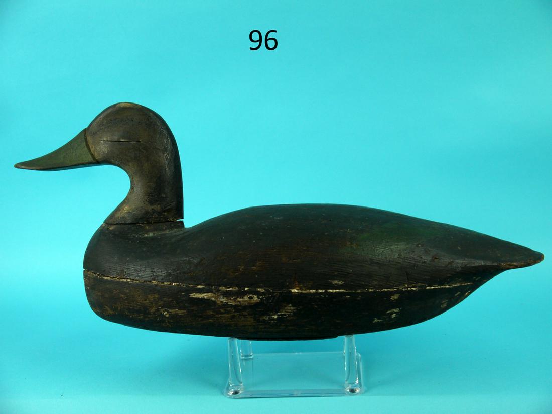 BLACK DUCK, CAPT. J. LOVELAND: BLACK DUCK by Capt. John Loveland, Lovelandtown, NJ, circa 1875. Appears to have weathered original paint with some touch up to areas. Some areas on underside worn to wood. Good structural condition. 