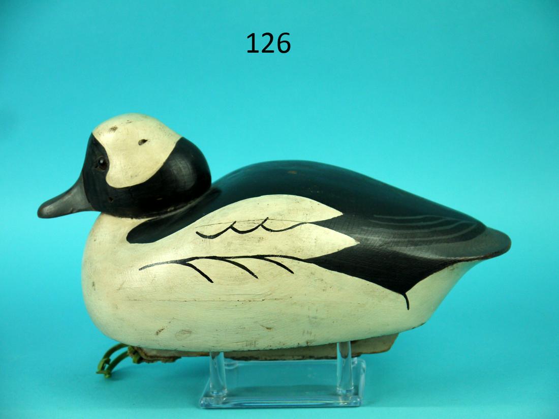 BUFFLEHEAD DRAKE, C. BIRDSALL: BUFFLEHEAD DRAKE by Charles R. Birdsall, Pt. Pleasant, NJ. Very good original paint and structural condition. Some very minor shot marks. Snug head model. Retains weighted keel. Branded CRB. 200-300