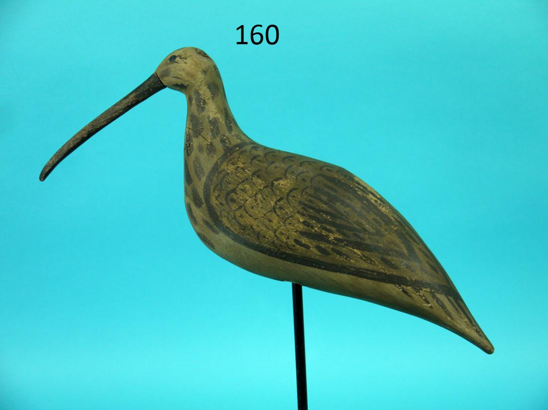 WHIMBREL, SOUTH JERSEY: WHIMBREL, possibly southern New Jersey. Antiqued original paint with some minor paint loss to back and left side. Very good structural condition. Bill appears to be original. Overall length is approxi