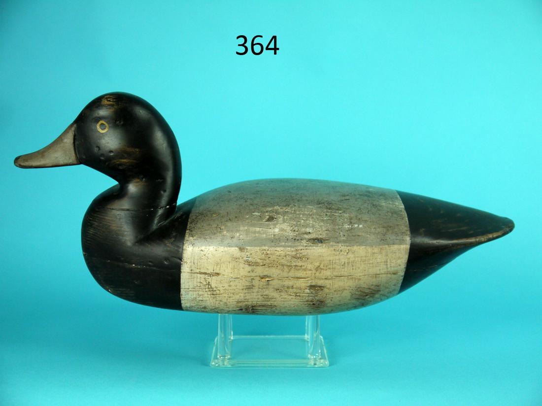 BLUEBILL DRAKE, S. GRANT ATTRIB.: BLUEBILL DRAKE attributed to Stanley Grant, Barnegat, NJ. Very good restored condition. Hollow construction. Retains pad weight. Overall length is approximately 14 1/2 inches. 100-200