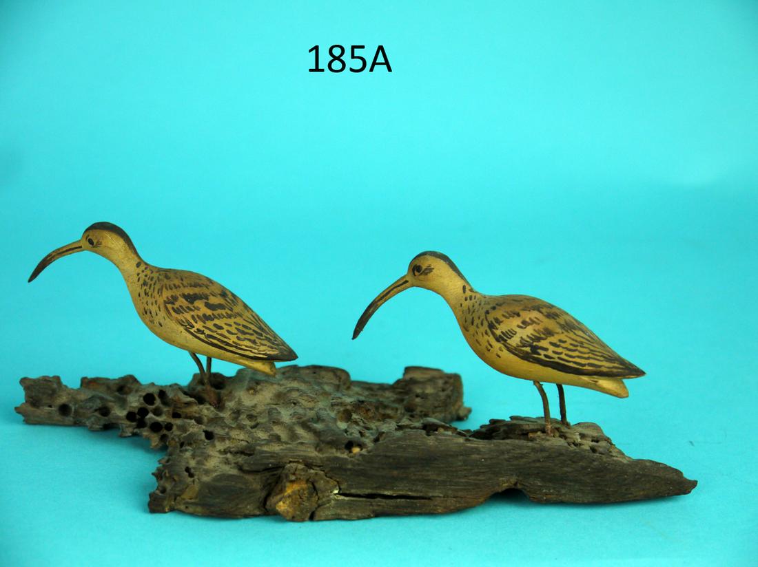 MINIATURE CURLEWS, VIRGINIA: TWO MINIATURE CURLEWS, probably Virginia. Excellent original paint and structural condition. Very early carvings with split-tail carving. Painted feather detail to back and paint ticking to heads. Pai