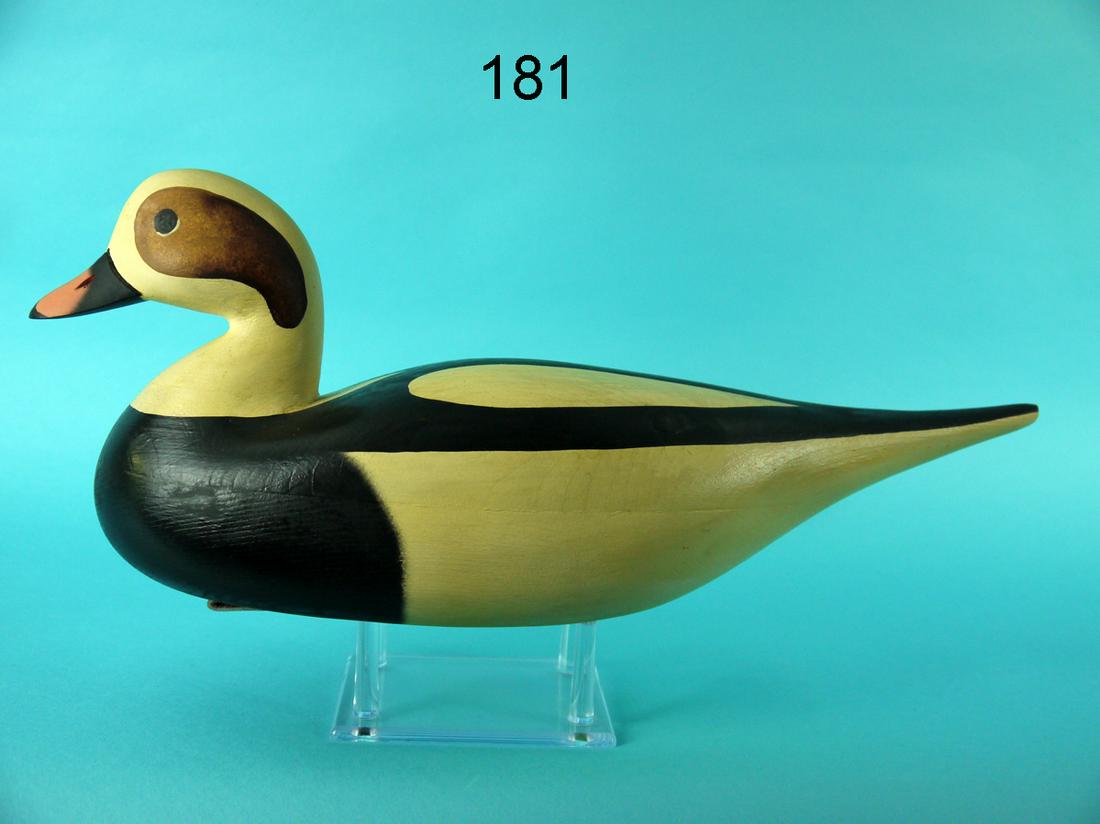 OLD SQUAW DRAKE, F.C. BROWN, JR.: OLD SQUAW DRAKE by Fredrick C. Brown, Jr., Pt. Pleasant, NJ. Very good original paint with coat of preservative and very good structural condition. Hollow construction. Gunning model with long sprig t