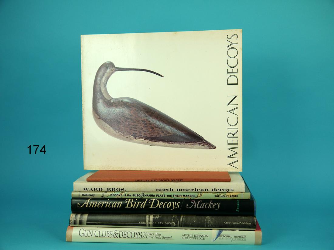 GROUP OF SIX DECOY BOOKS AND EXHIBITION CATALOG: GROUP OF SIX DECOY BOOKS consisting of "American Decoys" by Quintina Colio, paperback, "L.T. Ward & Bro. Wildfowl Counterfeiters", North American Decoys Publication, "Decoys of the Susquehanna Flats a