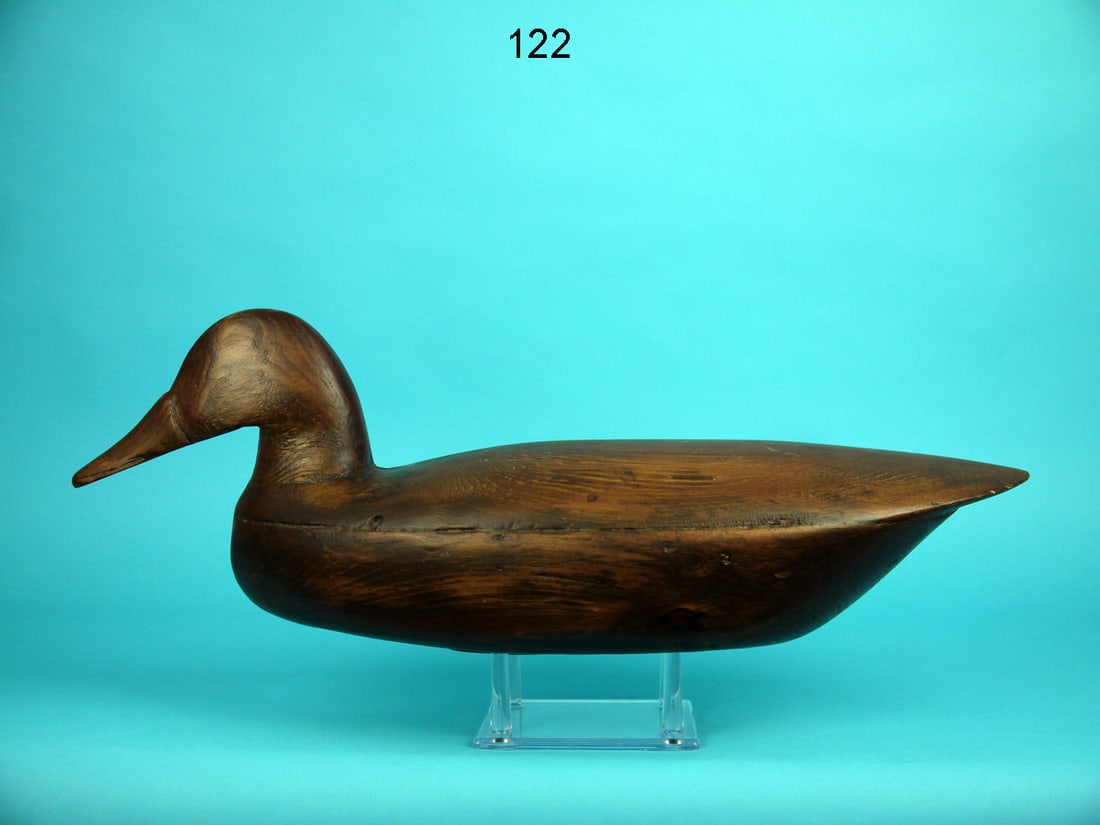 NATURAL FINISH DECOY, BARNEGAT BAY, NJ: NATURAL FINISH DECOY, Barnegat Bay, NJ. Very good structural condition. Hollow construction. Retains pad weight. Overall length is approximately 19 inches. 150-200