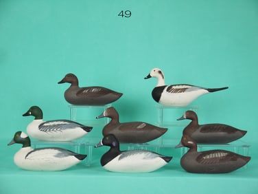 EIGHT MINIATURE DECOYS, B. JOBES