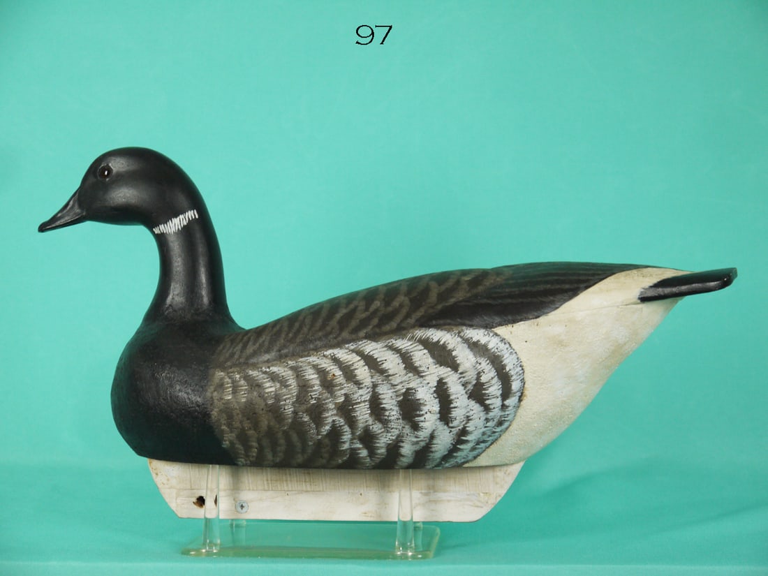 BRANT, W.F. CONROY: FINE BRANT by William "Bill" Conroy, Jamestown, RI. Excellent original paint and structural condition. Cork construction with inserted tail. Detailed painted feather work overall. Retains glass eyes. 