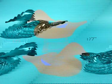 TWO ONE-THIRD SIZE  WOOD DUCK HENS, J.E. HENDRICKSON
