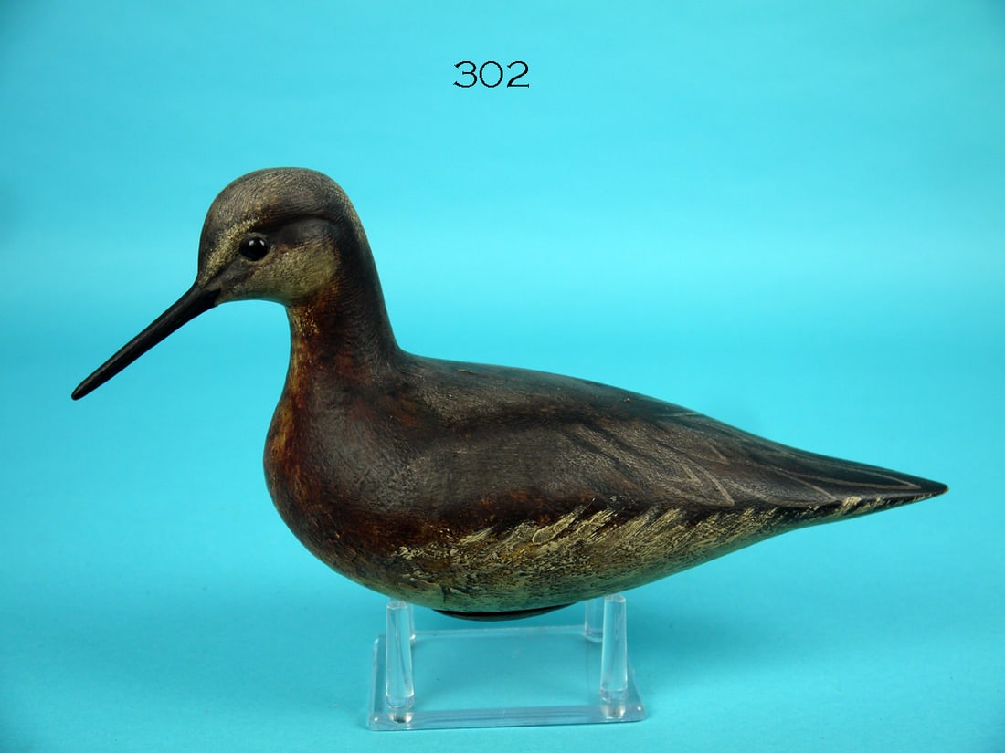 PHALAROPE, R.J. BROWN: PHALAROPE by R.J. "Bob" Brown, Barnegat, NJ. Excellent original paint and structural condition. Painted featherwork to wings and tail. Head which is slightly turned has carved cheeks and retains glass