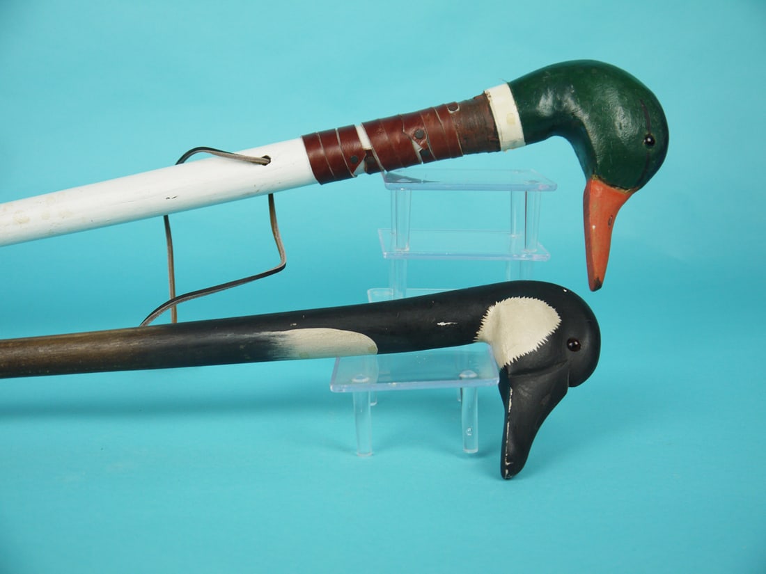 TWO DECOY HEAD WALKING STICKS (1 of 1)