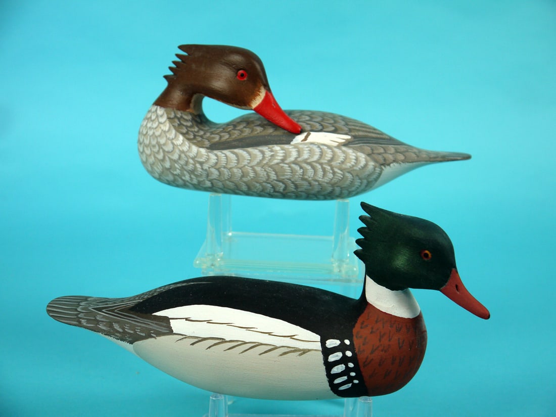 MINIATURE RED-BREASTED MERGANSER PAIR, H.V. SHOURDS (1 of 4)