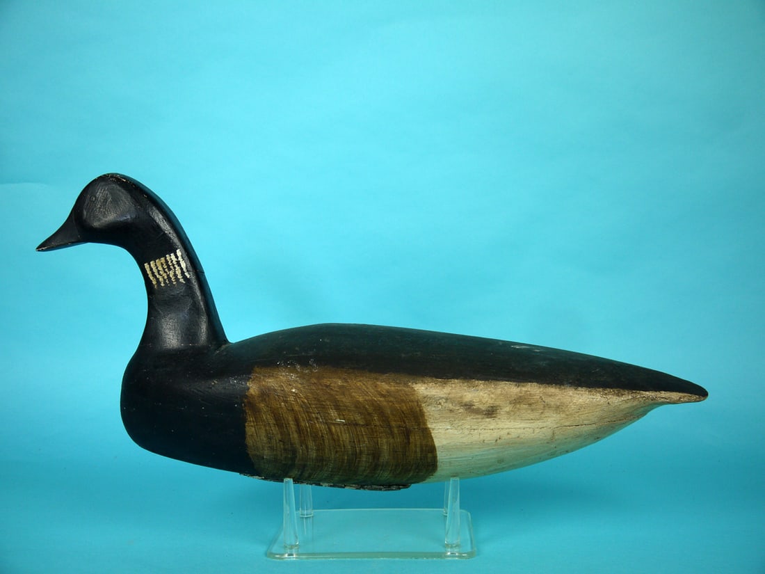BRANT, NEW JERSEY: BRANT, New Jersey. Working paint and good structural condition. Head carved by Bill Beardsley with Head of the Bay body. Tight neck crack. Carved eye detail. Hollow construction. Overall length is