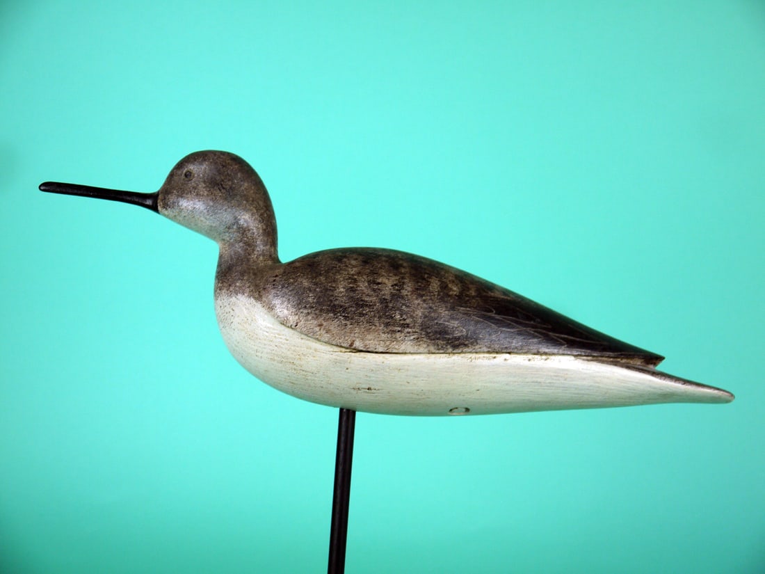 YELLOWLEGS, H. CONKLIN: YELLOWLEGS by Hurley Conklin, Manahawkin, NJ. Very good original paint and structural condition. Split-tail carving and painted wing detail. Painted eyes. Branded H.C. Mounted atop a custom base.