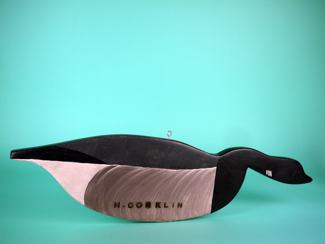 BRANT SILHOUETTE, H. CONKLIN: BRANT SILHOUETTE by Hurley Conklin, Manahawkin, NJ. Swimming model in very good original paint and structural condition. Retains screw eye for displaying. Branded H. CONKLIN. Overall length is