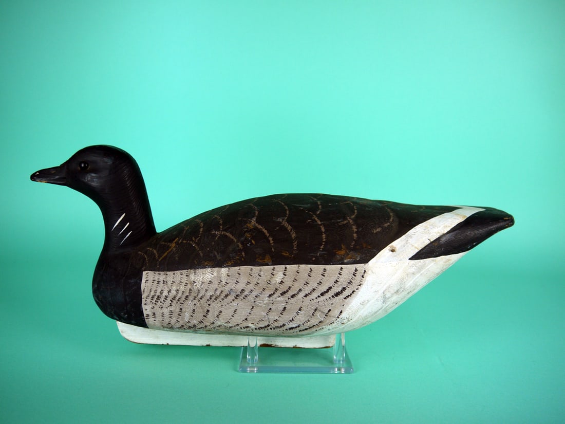 BRANT, C. FISH: BRANT by Charles Fish, Chincoteague, VA. Good original paint with gunning wear. Very good structural condition. Solid construction. Painted feather detail to back and sides. Retains bead eyes, bill