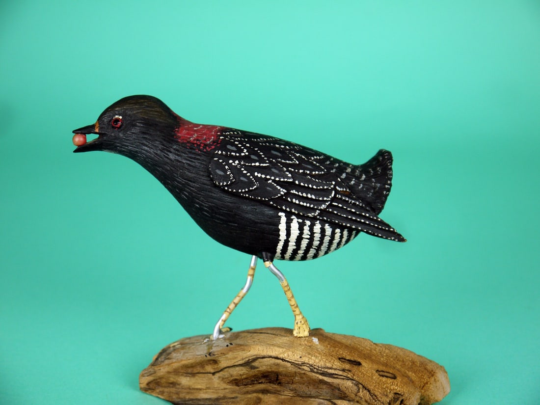 BLACK RAIL, W. KEIM: RARE BLACK RAIL by William Keim, Neptune, NJ. Excellent original paint and very good structural condition. Some paint flaking and missing toes on wire legs. Detailed painted feather work to back,