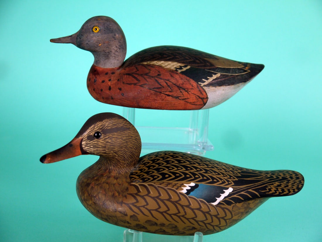 ONE-THIRD SIZE MALLARD HEN/WIGEON HEN, W. CRANMER: ONE-THIRD SIZE MALLARD HEN by William Cranmer, Beach Haven, NJ. Very good original paint and structural condition. Together with a WIGEON HEN in good original paint with light rubs to head.Very good