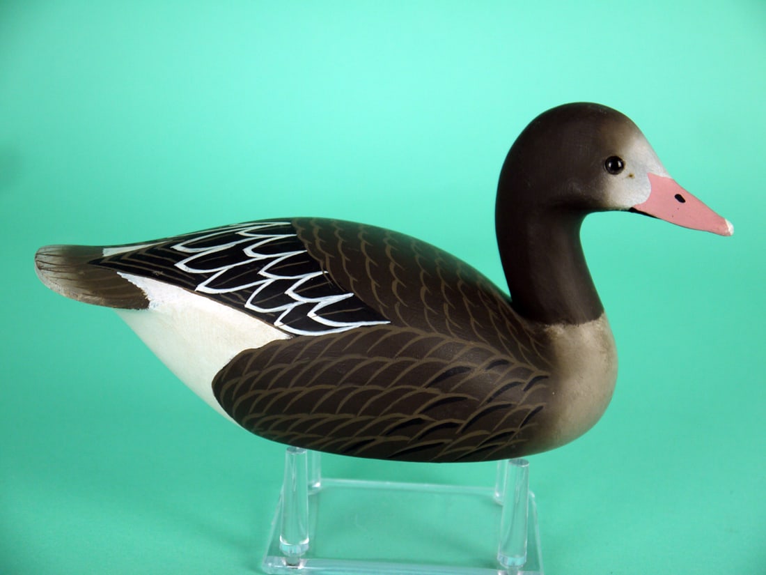 ONE-THIRD SIZE WHITE FRONTED GOOSE, W. CRANMER: RARE ONE-THIRD SIZE WHITE-FRONTED GOOSE by William Cranmer, Beach Haven, NJ. Very original paint and structural condition. Tight stress crack to one side of the neck. Very detailed painted feather