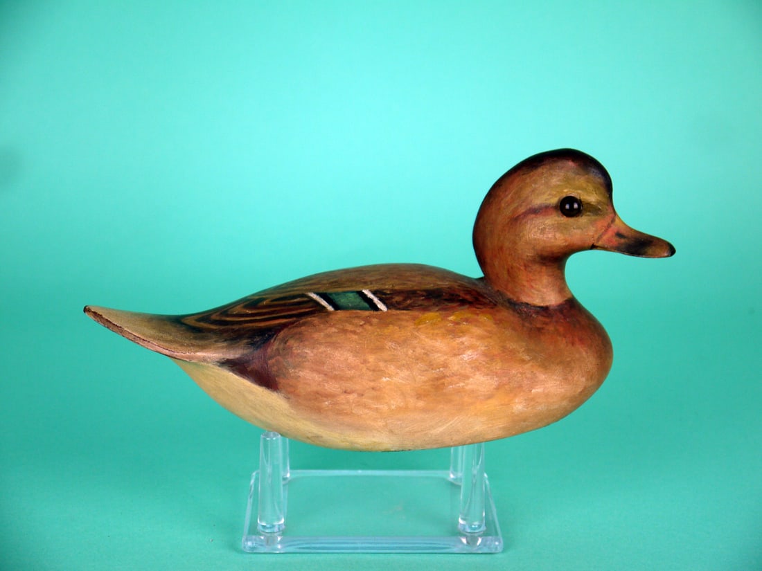ONE-THIRD SIZE MALLARD HEN, W. CRANMER: ONE-THIRD SIZE MALLARD HEN by William Cranmer, Beach Haven, NJ. Very good original paint and structural condition. Blended painted feather work overall. Slightly turned head retains glass eyes.