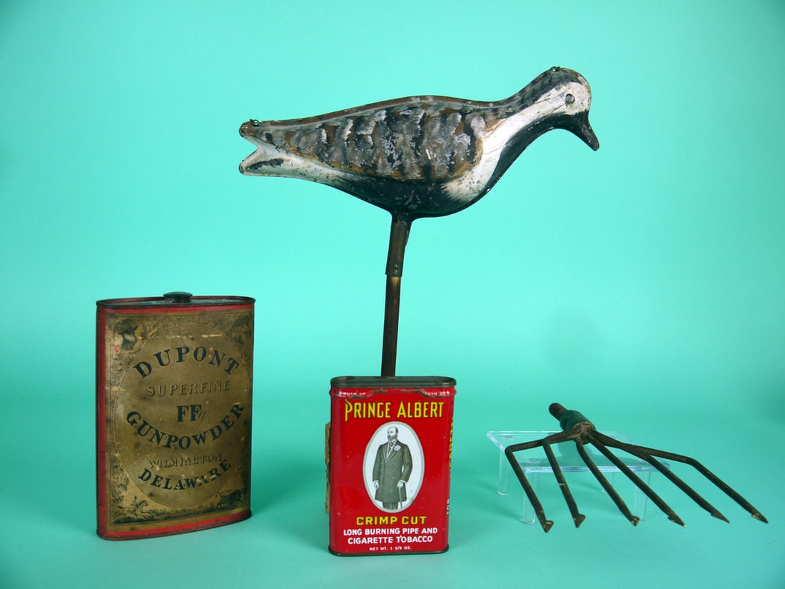 MISCELLANEOUS SPORTING LOT: BLACK-BELLIED PLOVER by Strater & Sohier, Boston, MA. Appears to be very good original paint and structural condition. Crisp yellow patent date (OCT 27, 1874) on interior. Retains wood placement
