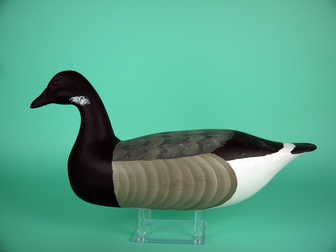 BRANT, H.V. SHOURDS: BRANT by Harry V. Shourds, Seaville, NJ. Very good original paint and structural condition. Hollow construction. Painted swirl feather detail to back. Retains glass eyes and carved detail to bill.