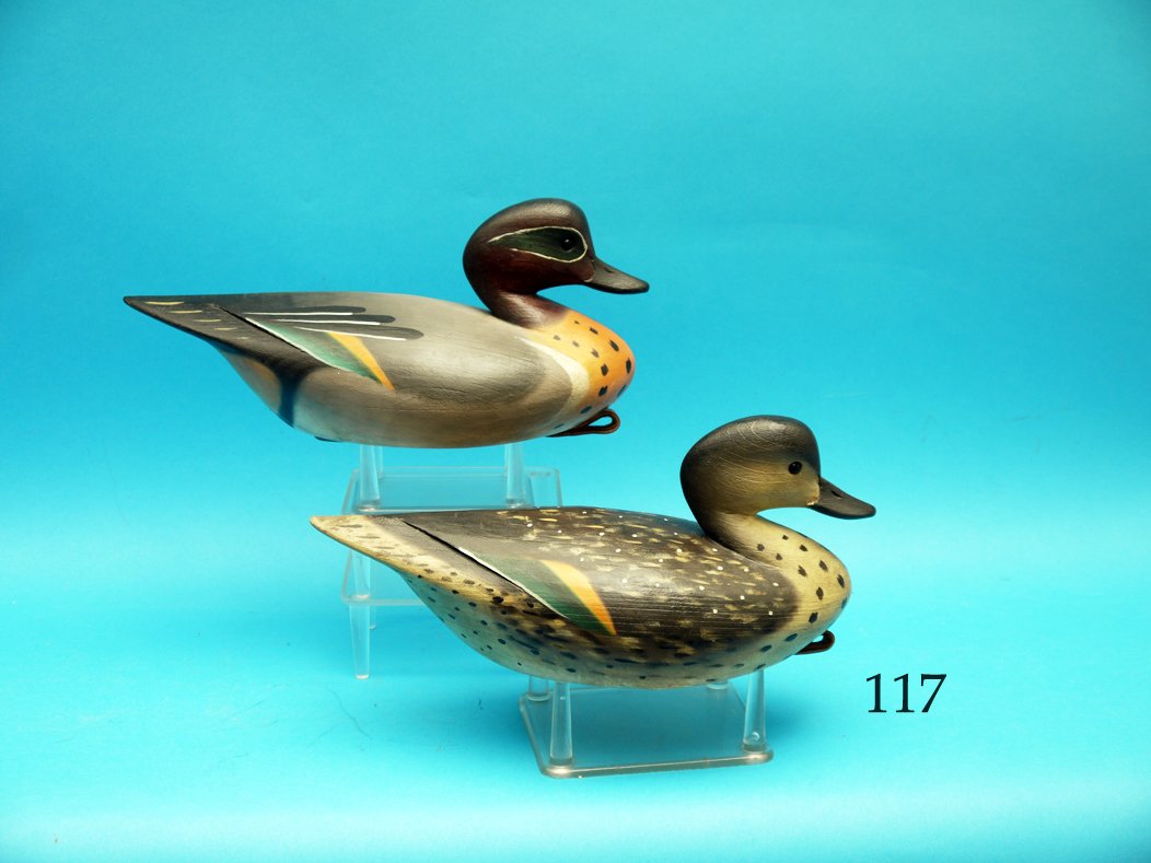 FINE AND RARE PAIR OF GREEN WING TEAL by E.J. “Pete” (1 of 1)
