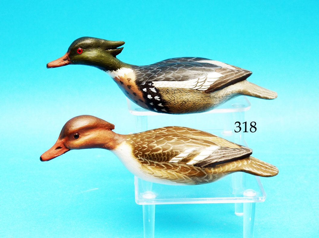 MINIATURE PAIR OF SWIMMING RED-BREAST MERGANSERS by Ron (1 of 1)