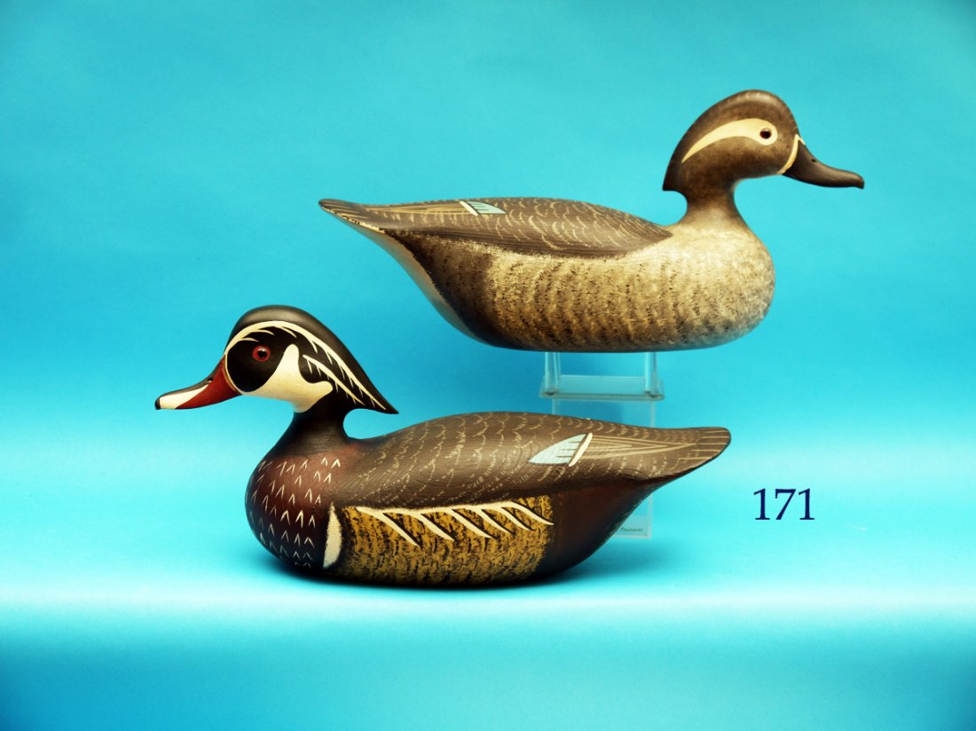 FINE PAIR OF HAND-CARVED WOOD DUCKS by Charles R. (1 of 1)