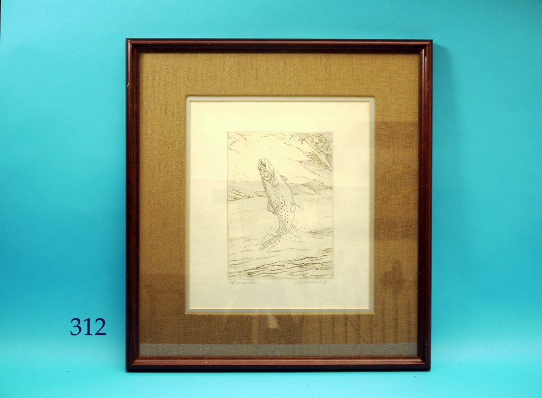 FINE ETCHING by W.J. Schaldach depicting a leaping (1 of 1)