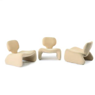 Three 'Djinn' easy chairs, 1965: Olivier Mourgue, H. 65 x 74 x 76 cm. Made by Airborne International, Montreuil-sous-Bois. Tubular steel frame, polyurethane upholstery, cr̬me-white fabric.
