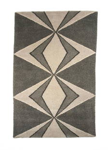 'Prisma' carpet, 1950s: Astrid Sampe (attributed), 195 x 130 cm. Made by Tabergs Yllefabriks AB, Kungsmattan, Sweden. Wool, woven, grey and beige.