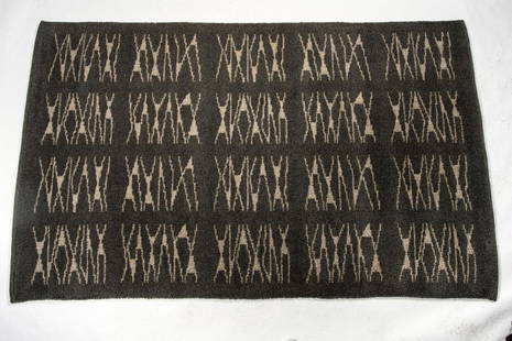 Carpet, 1950s: Astrid Sampe (attributed), 200 x 125 cm. Made by Tabergs Yllefabriks AB, Kungsmattan, Sweden. Wool, woven, grey, brown and beige.