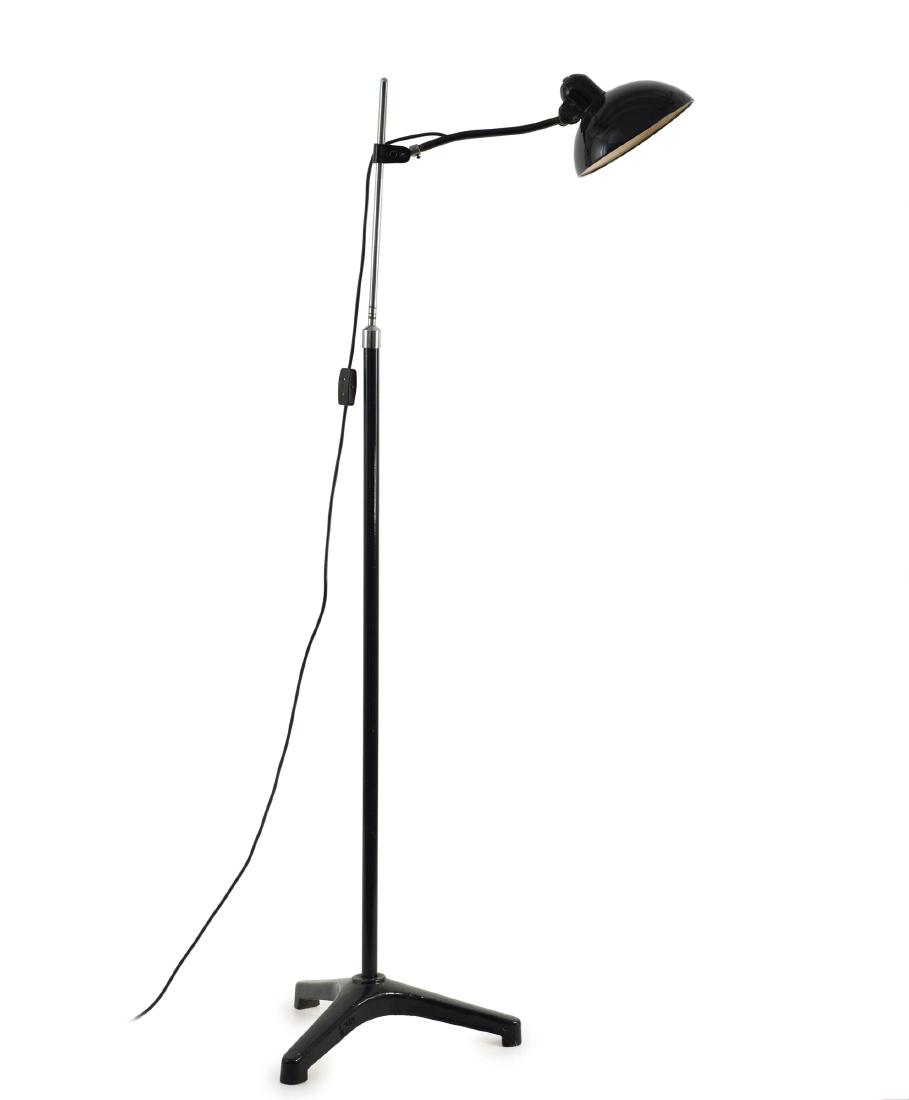 Floor lamp, 1930s: Christian Dell, H. 175 cm, D. 21 cm. Made by Kaiser & Co., Neheim-Huesten. Iron base, tubular metal, part black, sheet metal, part black, part chrome-plated. Marked: ORIGINAL KAISER idell.
