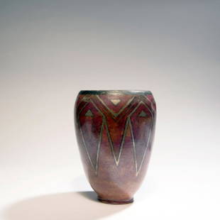 Vase, c1928: Claudius Linossier, Lyon, H. 22.2 cm. Bronze dinanderie, copper- and silver-plated. Marked: CL. LINOSSIER.