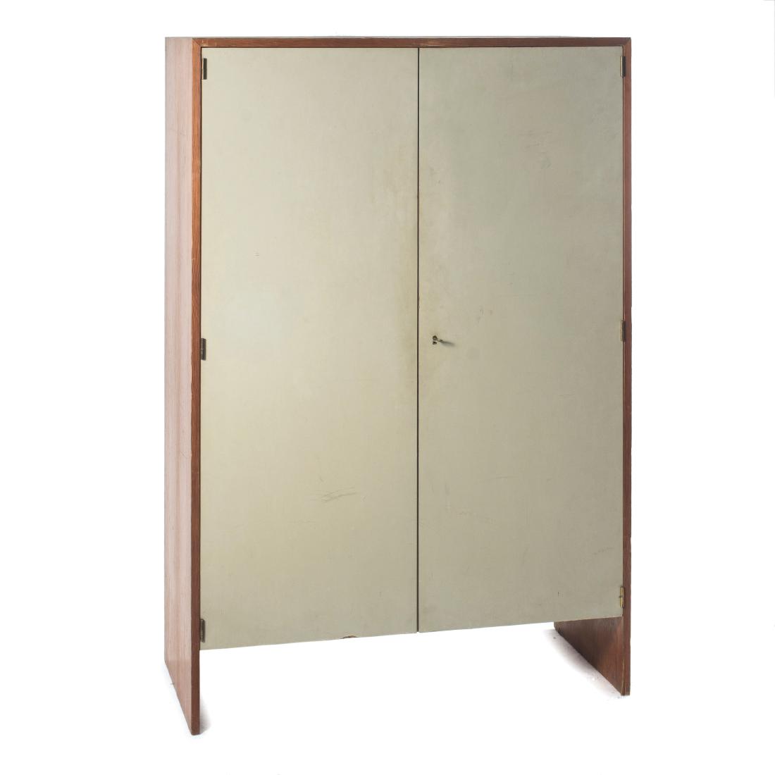 Wardrobe, c. 1955: Egon Eiermann, H. 165 x 110 x 60 cm. Pinewood, doors painted light grey.