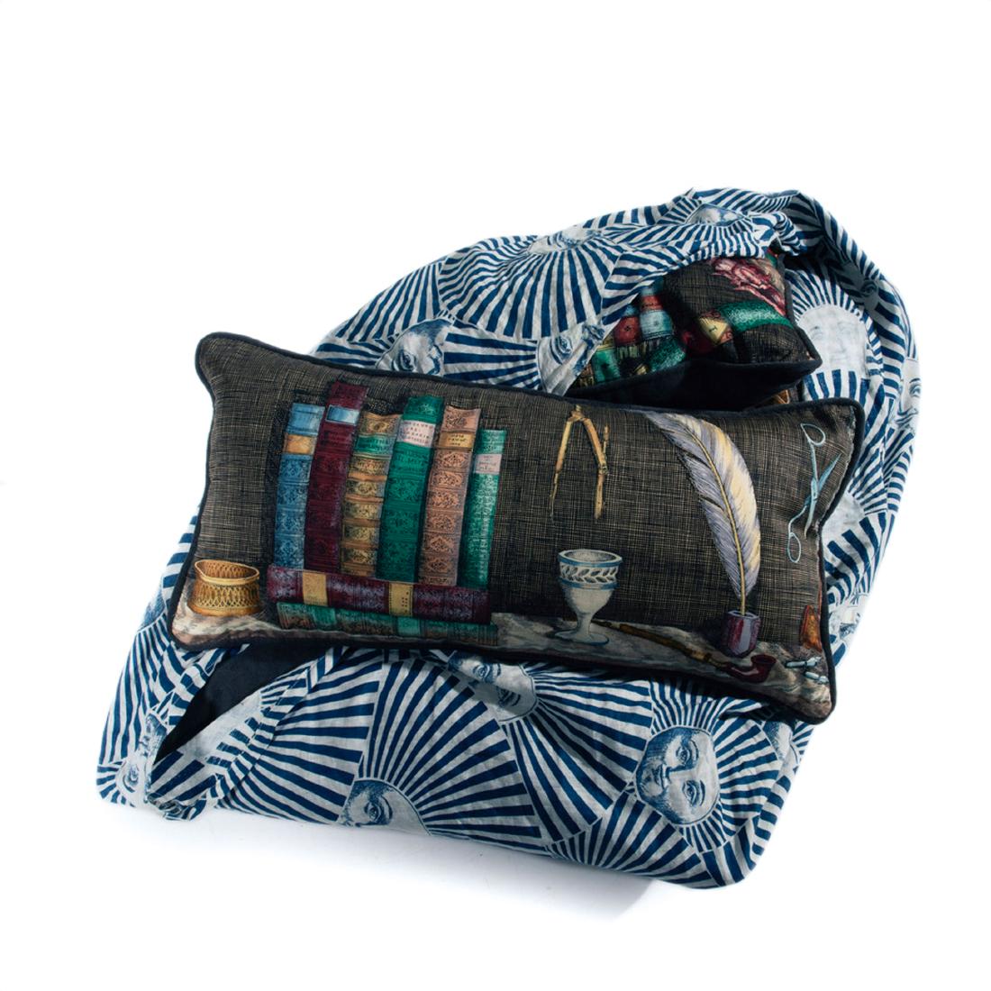 Three 'Libreria' cushions and bedspread, in 'Sole' (1 of 2)